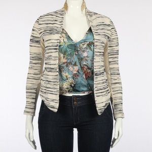 Lou & Grey White/Navy Striped Knit Jacket SZ S